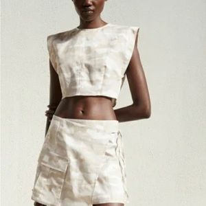 ZARA Linen Printed Camo Crop Top Size medium